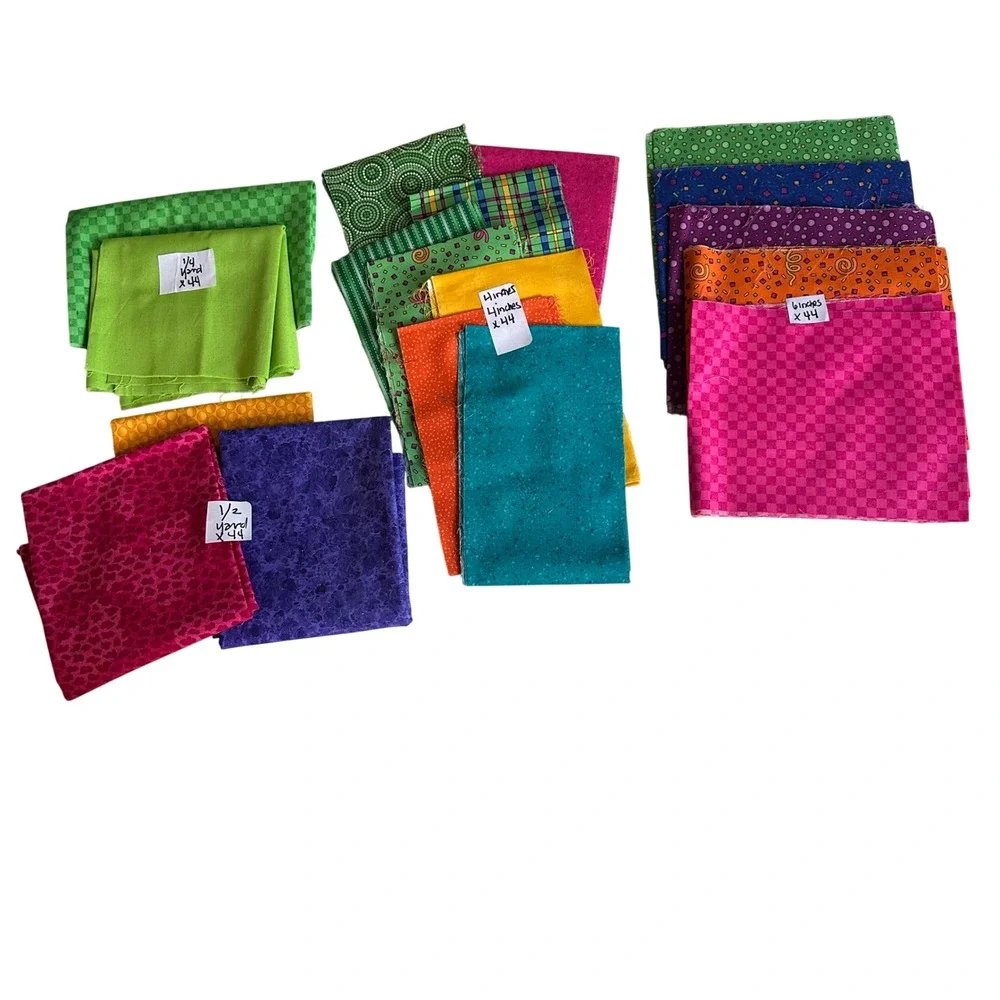 Assorted Quilting Fabric Remnants Multi Color Cotton Prints 16 Piece Bundle